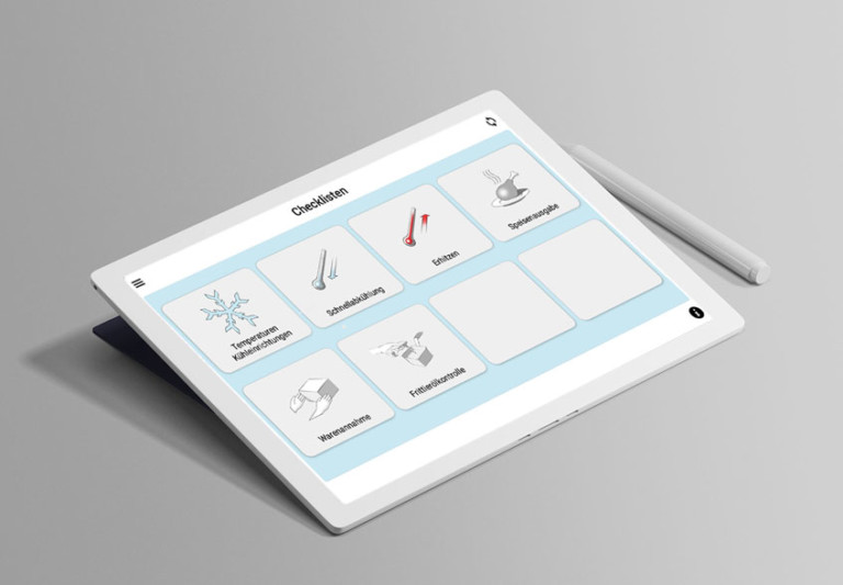 Tablette avec page principale de l'application Alcomo
