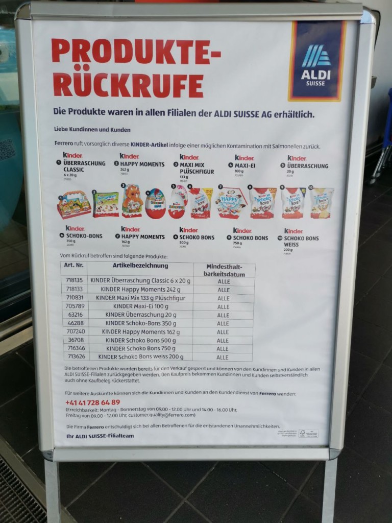 Schokolade Rückruf