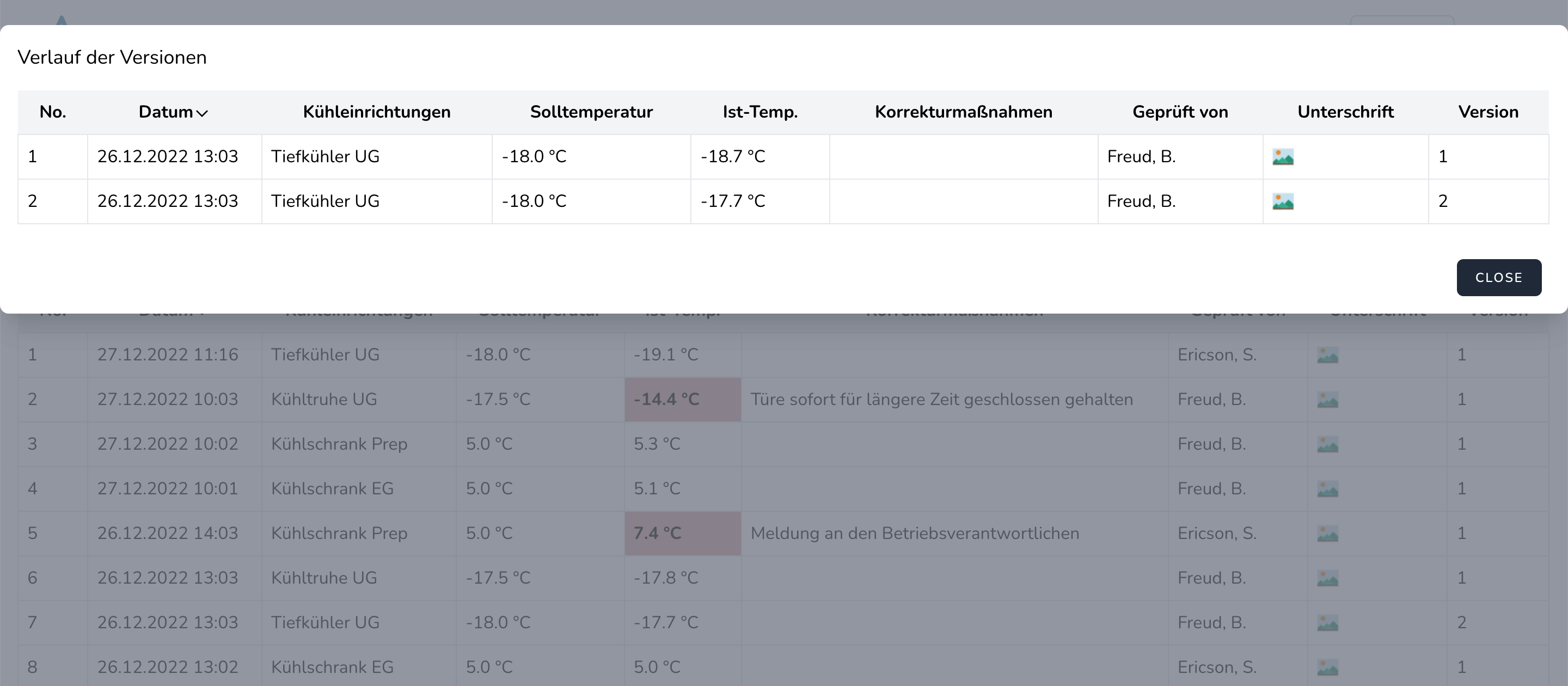 Alcomo Cockpit Rückverfolgbarkeit der Versionen