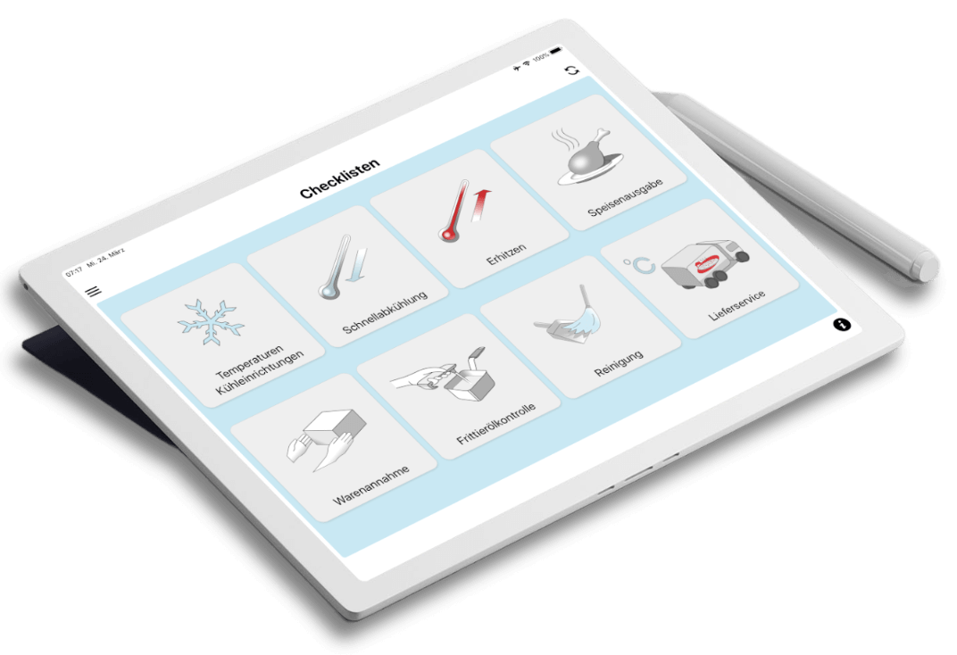 Alcomo HACCP Hygiene App on a Tablet